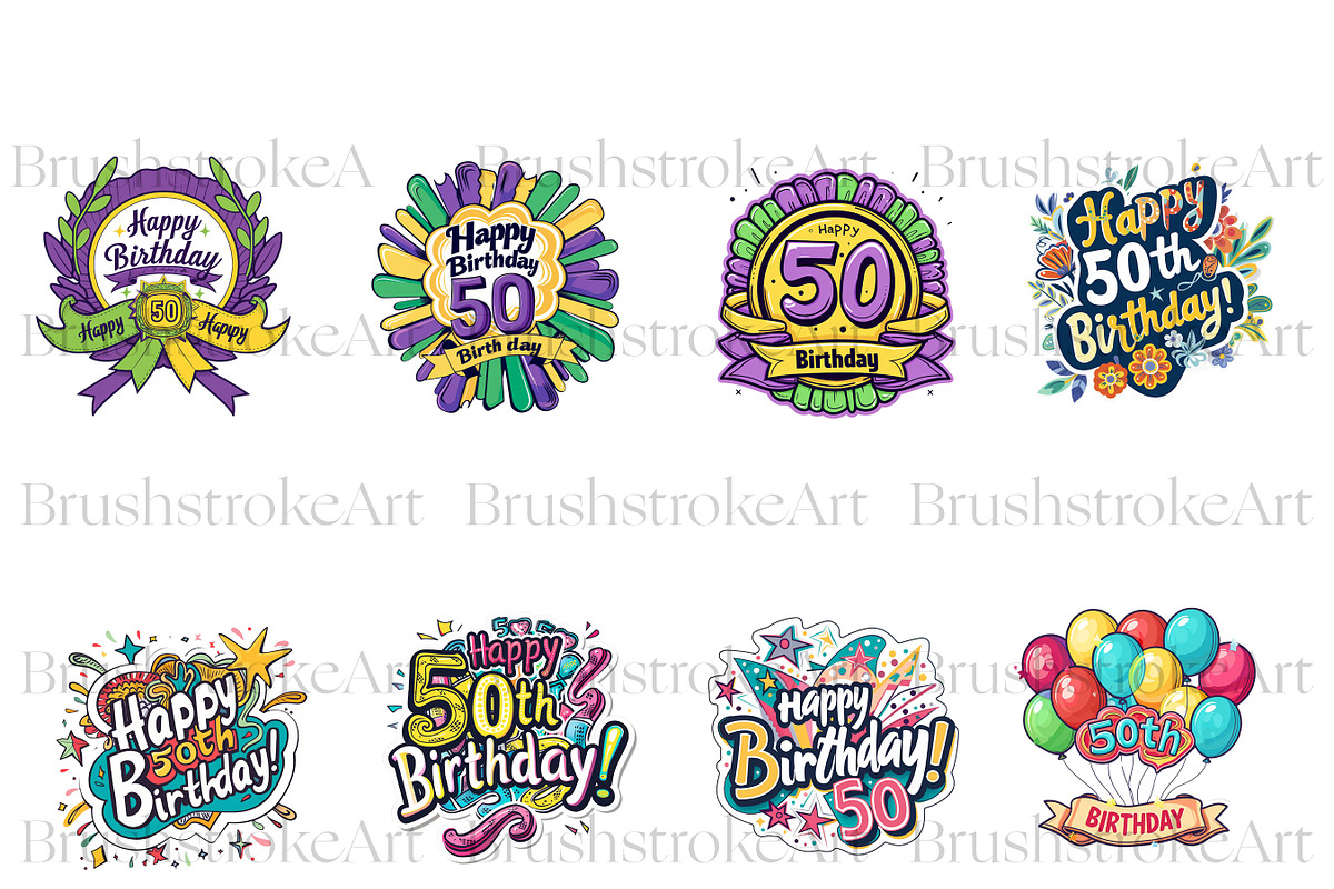 Happy Birthday Clipart, Birthday PNG, a Decorative Illustration by BrushstrokeArtGB (Photo 3 of 9)