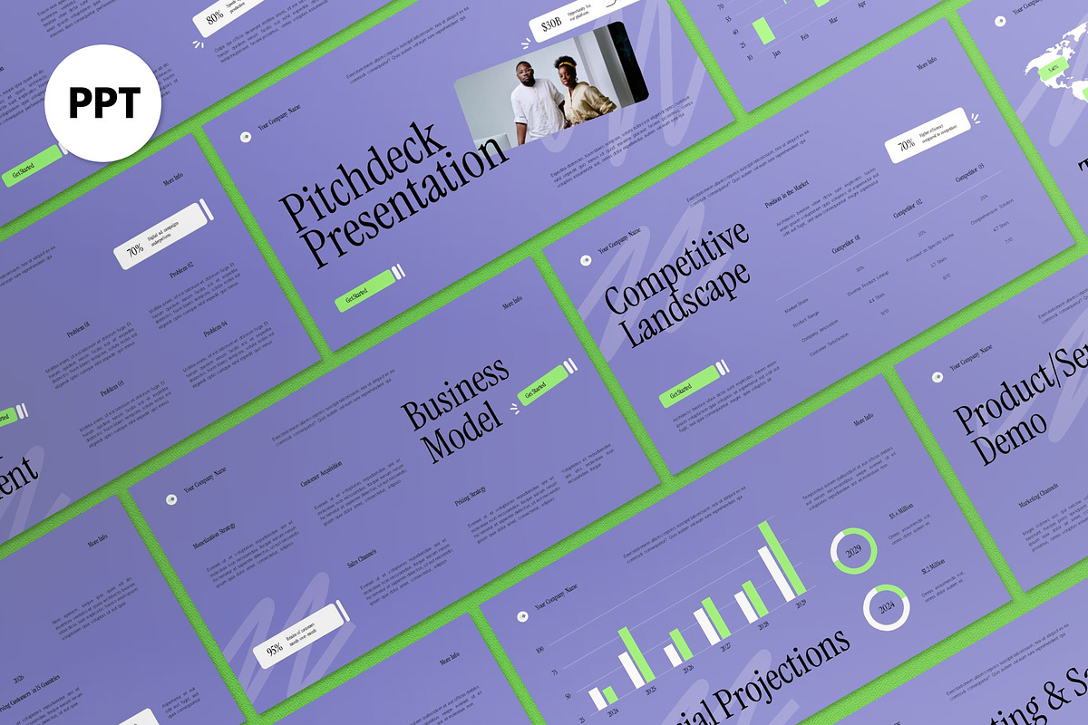 Purple Green Modern Pitch Deck PPT, a Presentation Template by graphicook (Photo 2 of 8)
