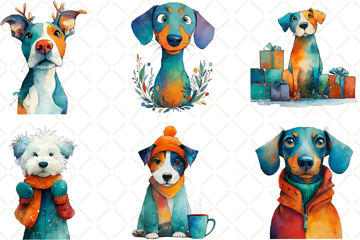 Whimsical Christmas Dog Clipart, an Illustration by Black Bird Studio (Photo 3 of 6)