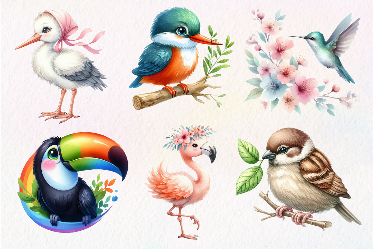 Cute Birds Sublimation Clipart PNG, an Illustration by Dream Creation (Photo 2 of 7)