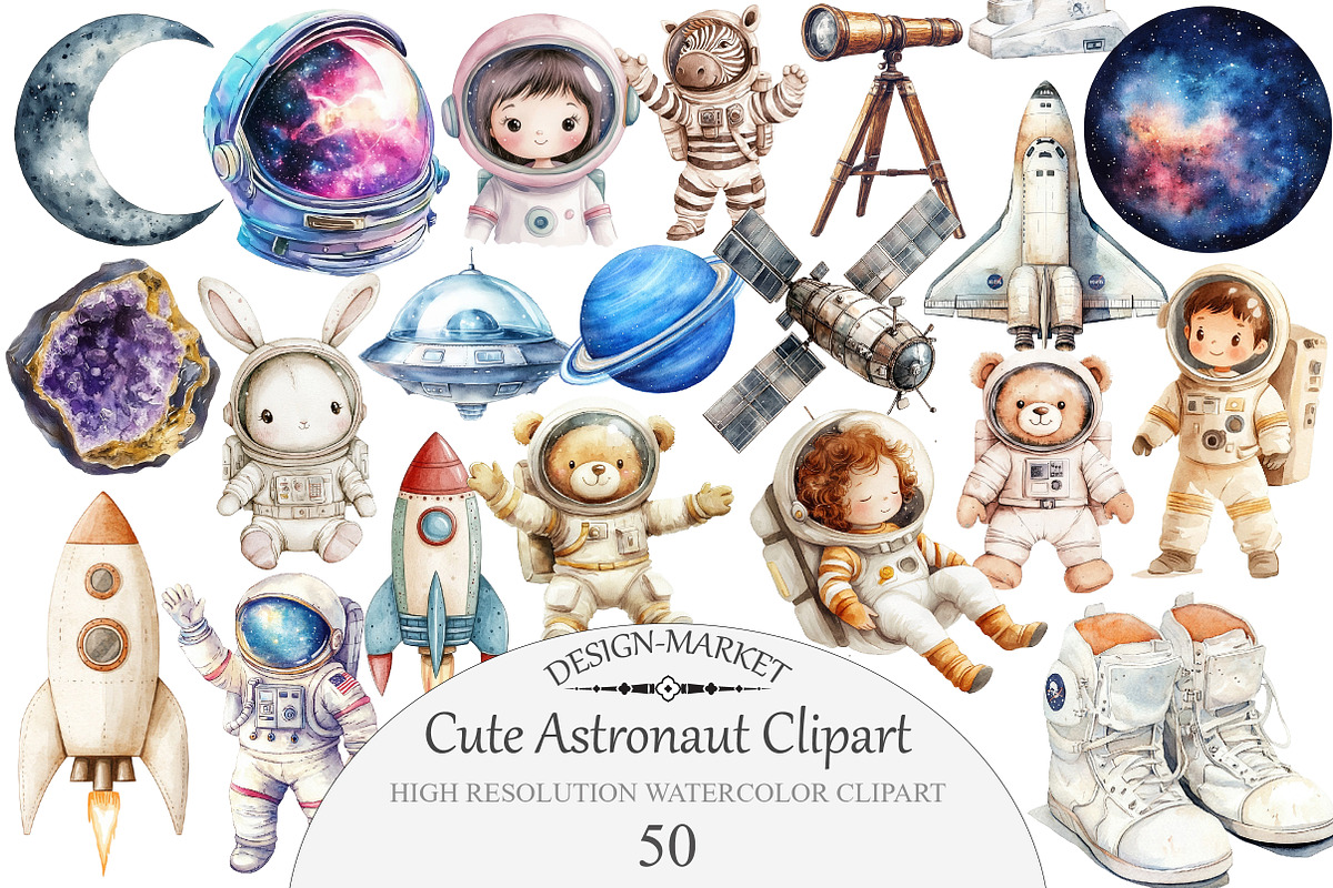 Cute Astronaut Clipart, an Illustration by Design Market (Photo 1 of 5)