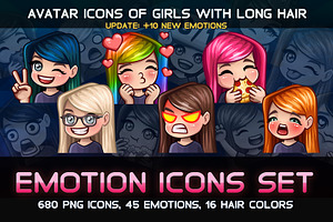 Emotion female icons with long hair