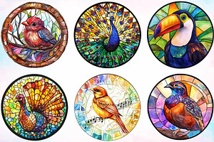 Birds Round Stained Glass Clipart, an Animal Illustration by Canvas Craft