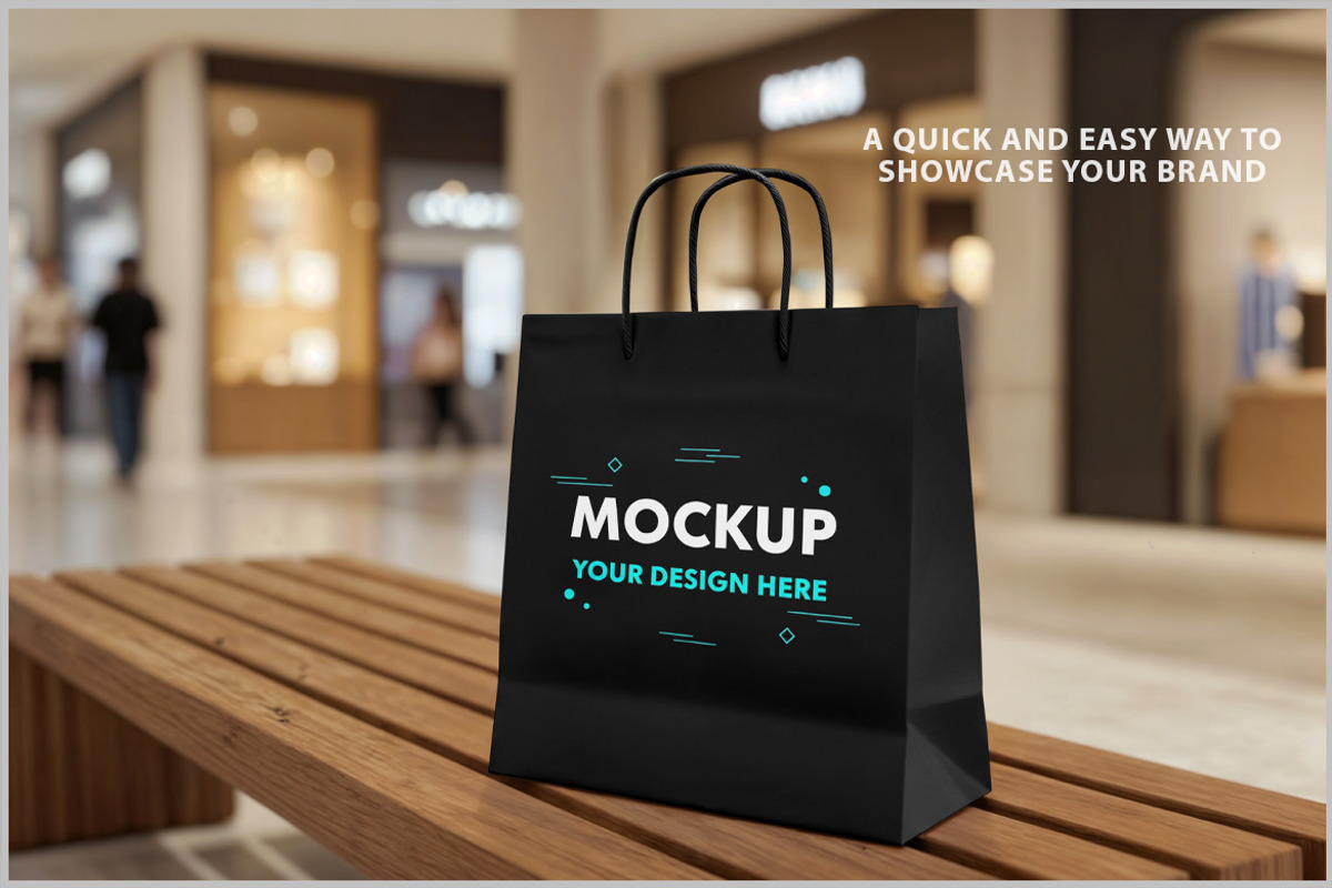Shopping Bag On Wooden Bench In PSD, a Product Mockup by Bruno's Shop (Photo 2 of 4)