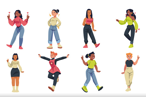Diverse Happy Girls Illustration Set preview 2