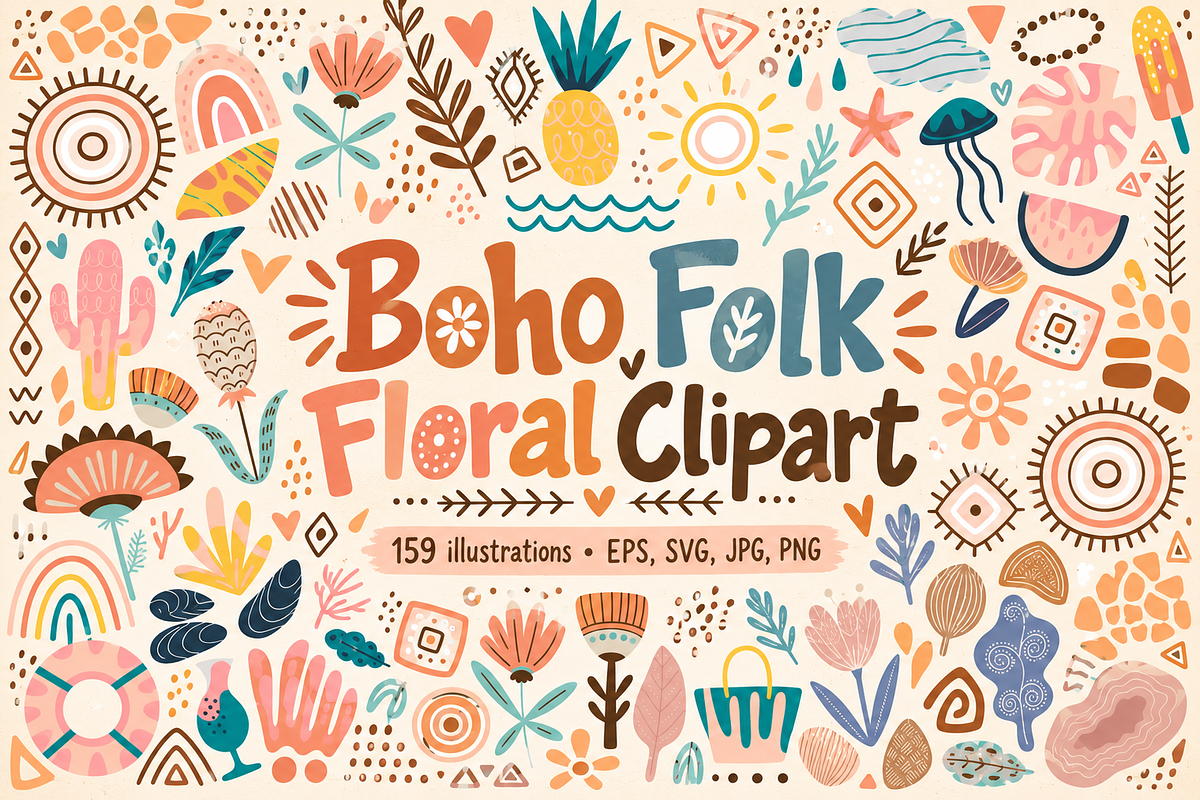 Boho Folk Floral Clipart, a Decorative Illustration by Anna Studio (Photo 1 of 12)
