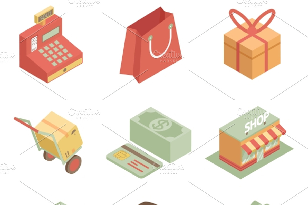 Isometric shopping icons, an Icon by Microvector