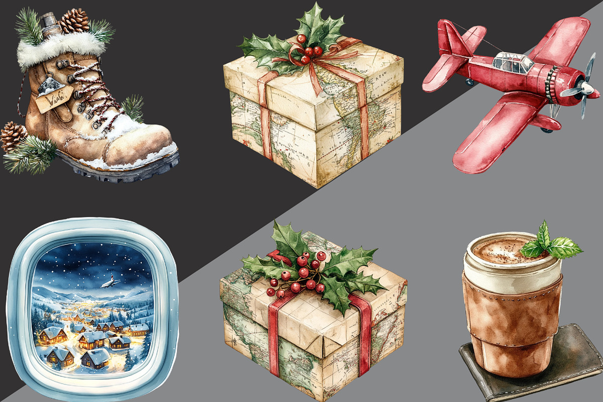 Christmas Travel Clipart, an Illustration by Black Bird Studio (Photo 2 of 6)