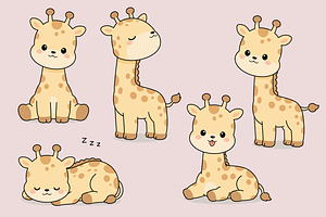 Giraffe Character Set Collection, an Animal Illustration by Artpon Illustration