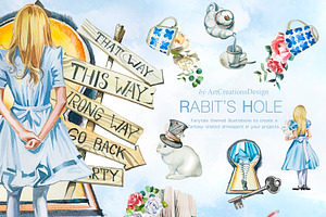 Watercolor Rabit's Hole Clipart Set, a Person Illustration by ArtCreationsDesign