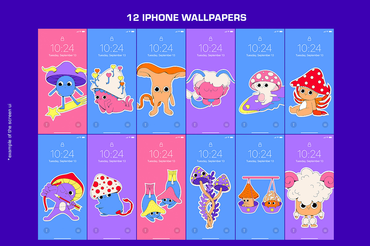 Shroomy Zodiac - vector stickers, an Illustration by marmarina (Photo 6 of 11)