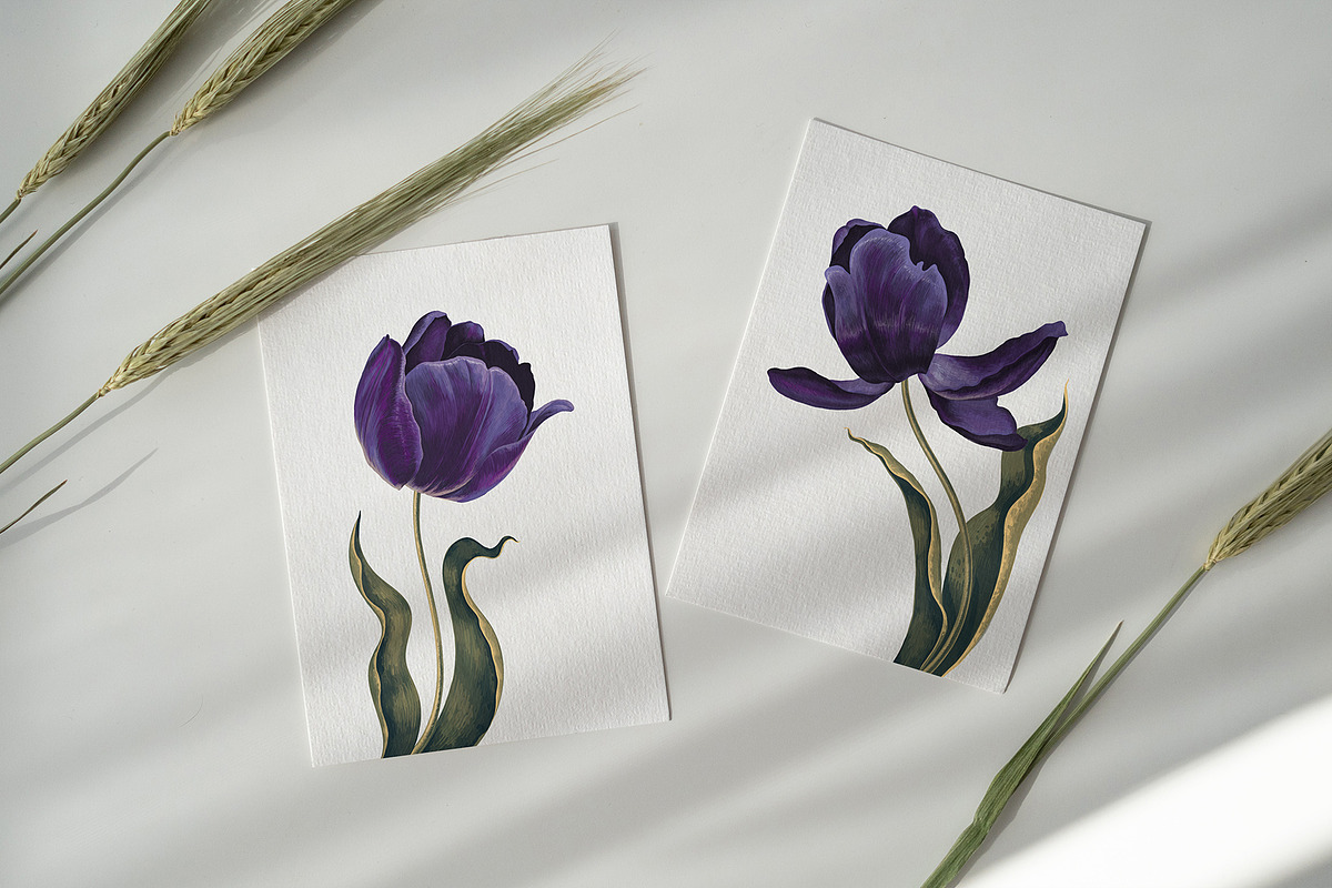 Dark Tulips Vector Set, a Background Graphic by MarynaPetrovska (Photo 3 of 13)