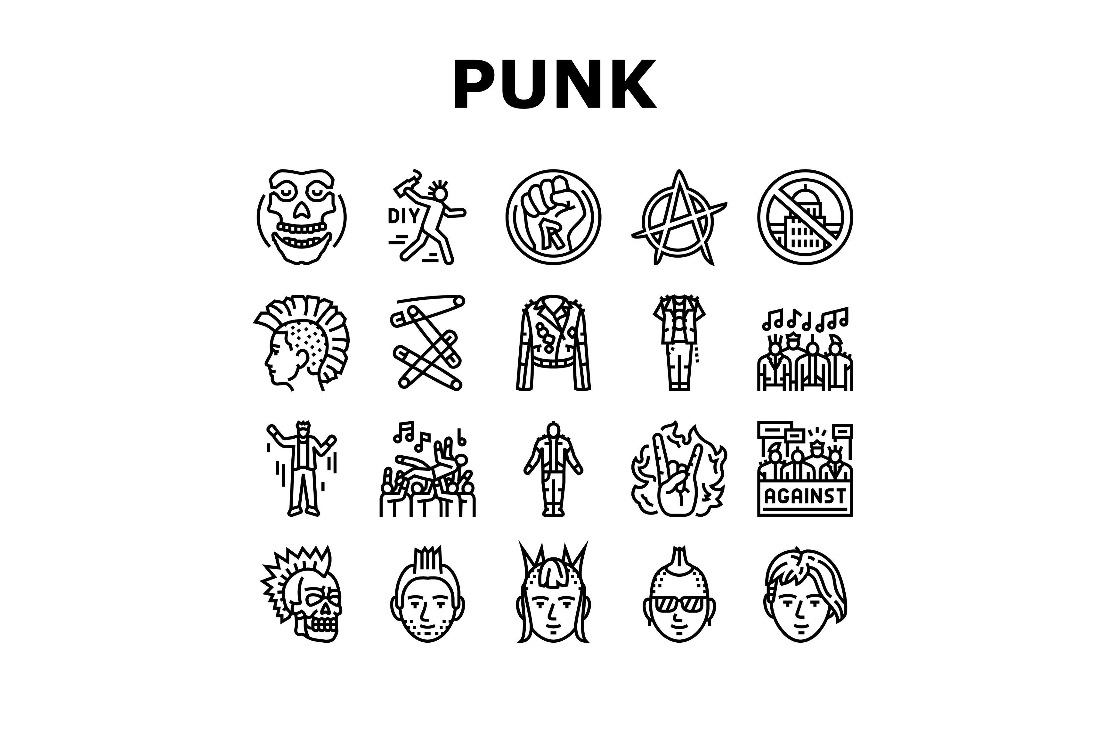 punk retro element hand art icons, an Object Illustration by pikepicture