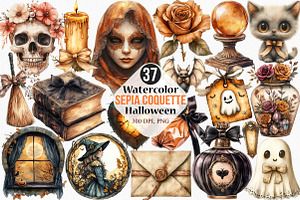 Watercolor Sepia Coquette Halloween, an Illustration by Canvas Craft