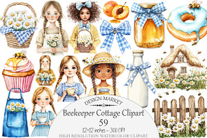 Watercolor Beekeeper Cottage Clipart, a Seasonal Illustration by Design Market