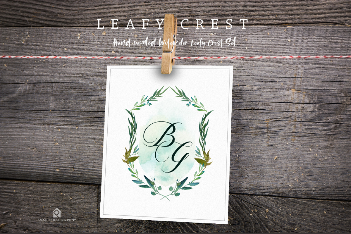Leafy Crest - Watercolor Clip Art, a Graphic by SmallHouseBigPony (Photo 3 of 6)