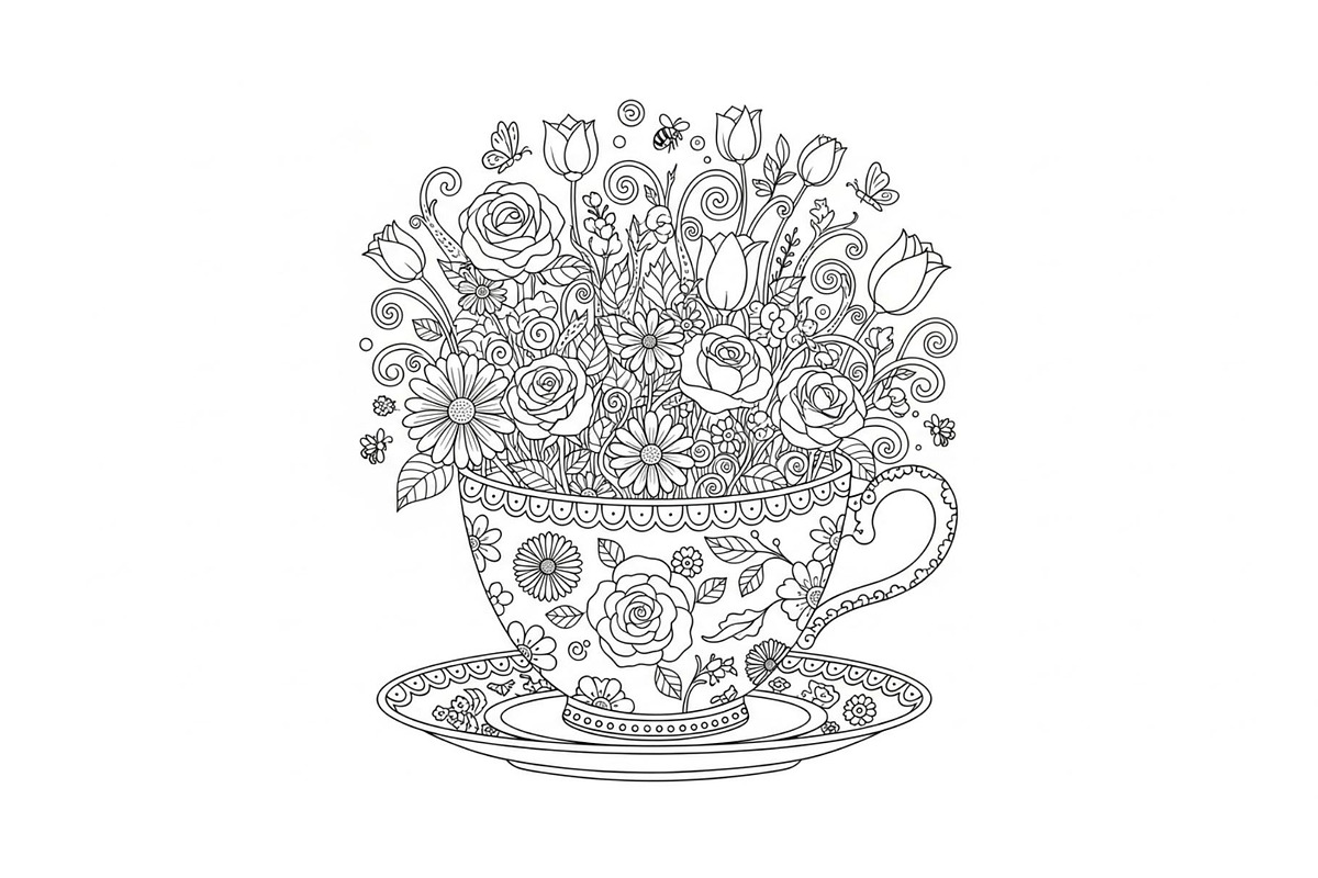 Floral Teacup Line Art Bundle, an Illustration by Gfx_Store (Photo 30 of 51)