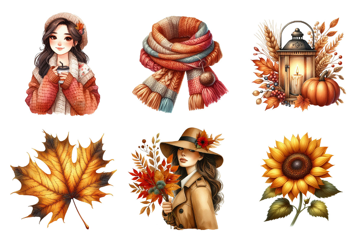 Watercolor Autumn Clipart Bundle, an Illustration by SinaCreation (Photo 2 of 5)