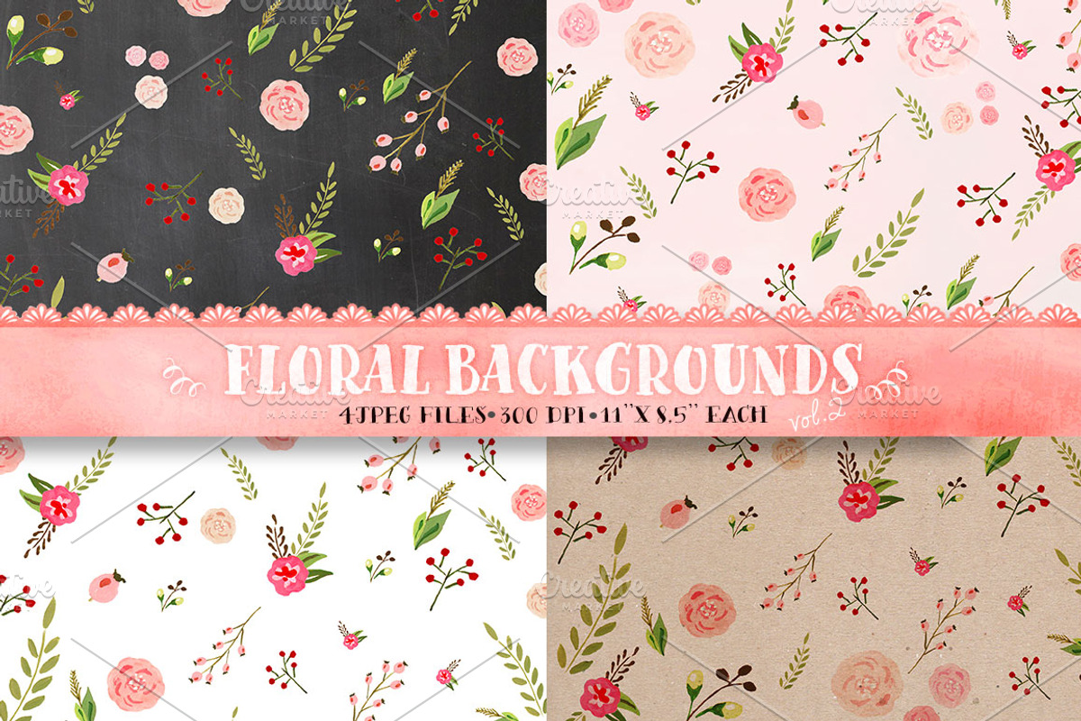 Floral patterns - watercolor paper, a Pattern Graphic by DigitalCloud (Photo 1 of 2)