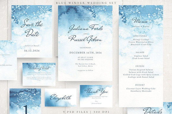 Watercolor Blue Winter Wedding Set preview 6