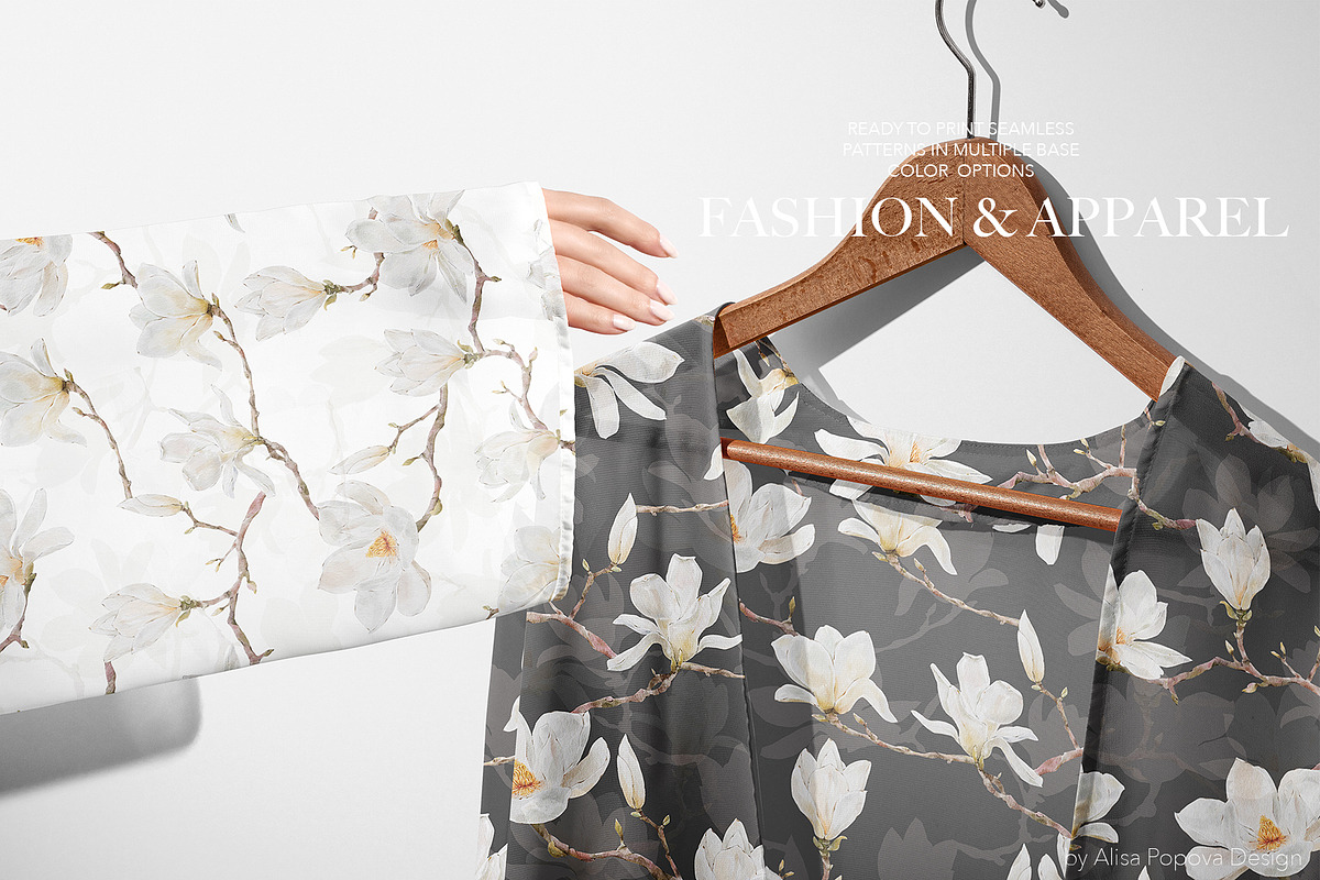 Watercolor White Magnolia Mijelo, a Pattern Graphic by Alisa Fimen Design (Photo 6 of 12)