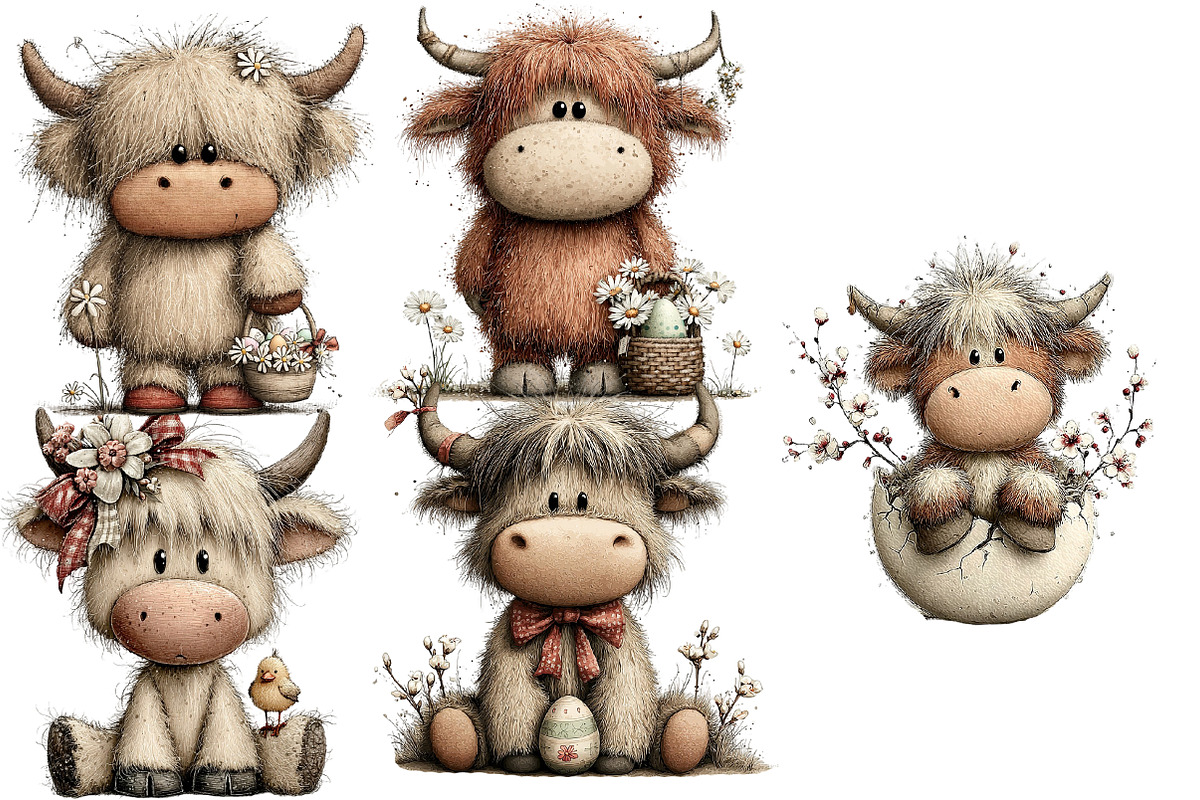 whimsical highland cow clipart, an Illustration by Designworld (Photo 4 of 4)