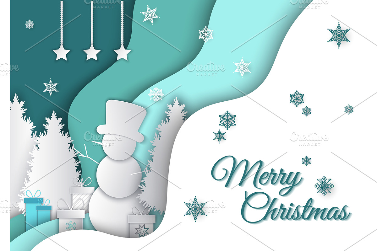 Winter scene with fir tree, snowman, an Object Illustration by robuart