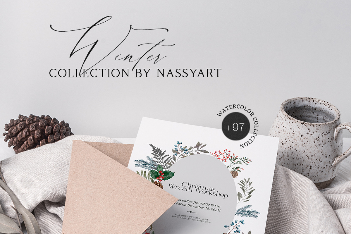 Winter Greenery Watercolor Set, an Illustration by NassyArt (Photo 9 of 10)