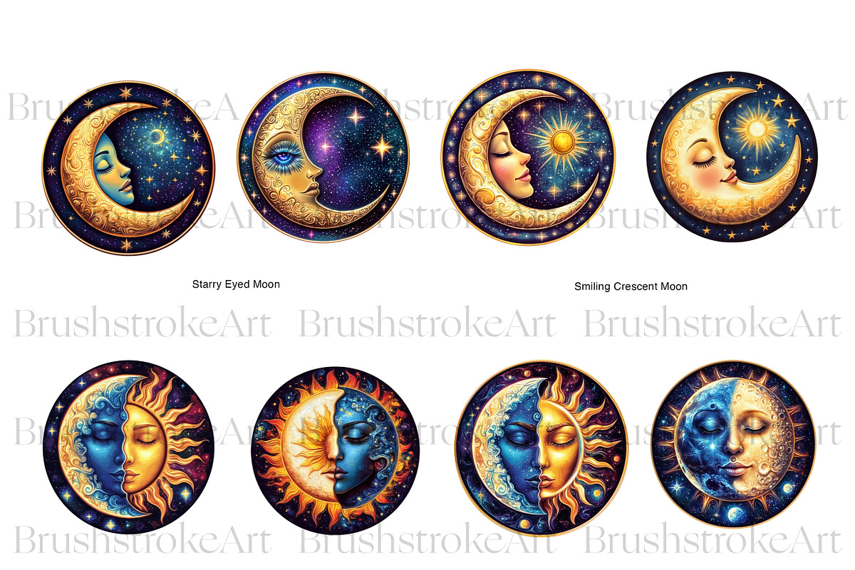 Mystical Moon Clipart, Celestial Sun, a Decorative Illustration by BrushstrokeArtGB (Photo 4 of 9)