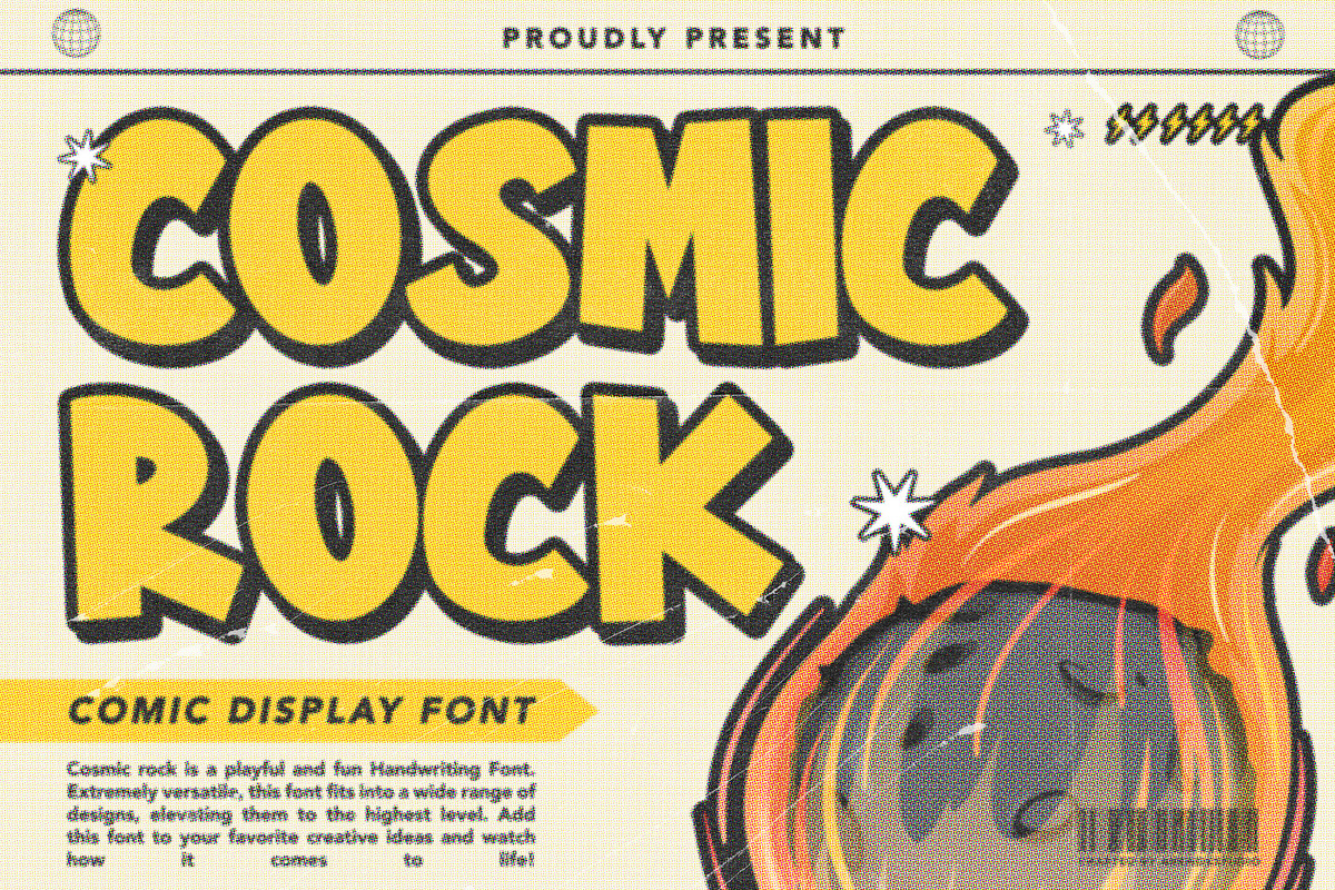 Cosmic Rock - A Comic Display Font, a Font by Arendxstudio (Photo 1 of 9)