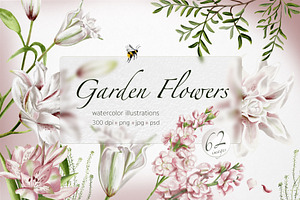 Garden flowers watercolor clipart, an Illustration by Alena Sid