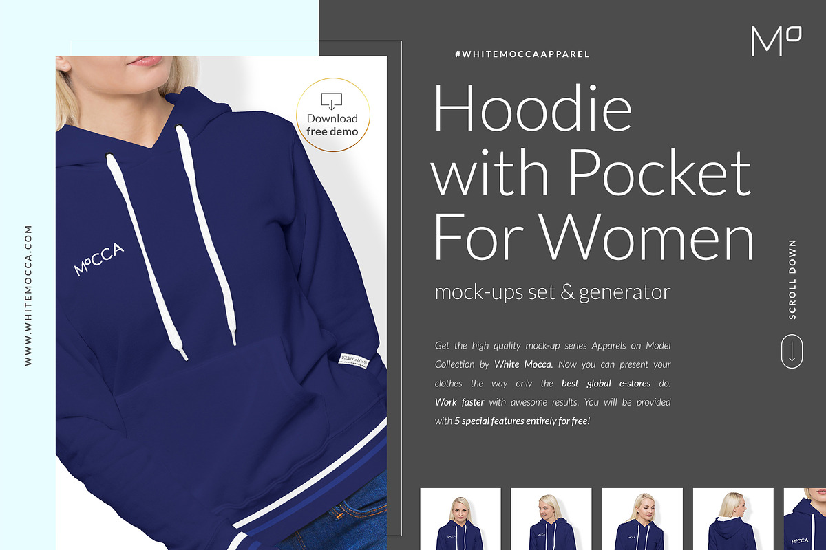Women Hoodie Mock-ups Set FREE DEMO, a Books & Magazine Mockup by Apparel_Mockups (Photo 4 of 28)