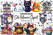 Cute Halloween Watercolor Clipart Bu, an Illustration by DreamArtGraphic (Thumbnail 1 of 4)