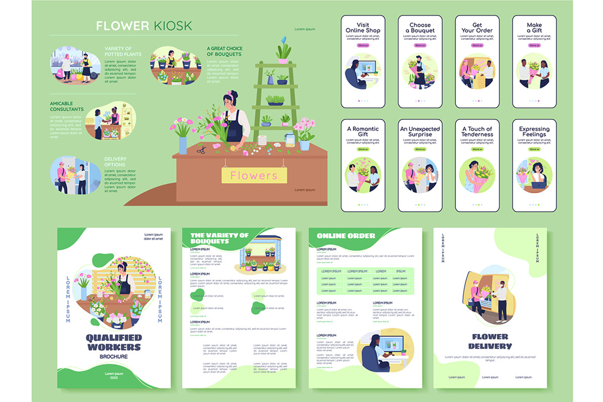 Flower kiosk flat color template, a Poster Template by IMG visuals characters (Photo 1 of 5)
