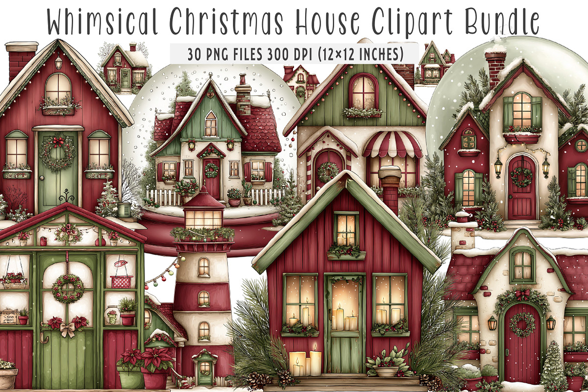 Whimsical Christmas House Clipart, an Illustration by SinaCreation (Photo 1 of 7)