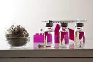 Concept of vaccination against mites with a syringe over vials, a Health & Medical Photo by Davizro's Market