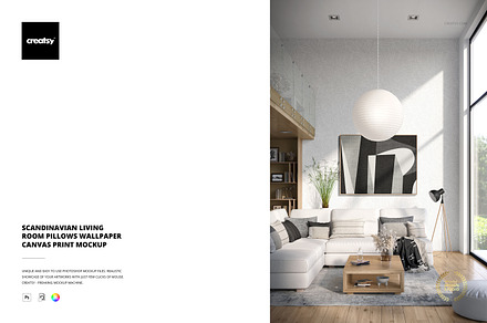 Living Room Wallpaper Canvas Mockup, a Household Mockup by creatsy5