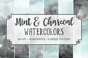 Mint & Charcoal Watercolors, a Texture Graphic by M. by mprintly (Thumbnail 1 of 6)