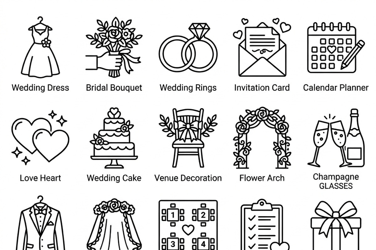 40 Vector Wedding Planner Icon Set, an Outline Icon by adenpinkstore (Photo 2 of 9)