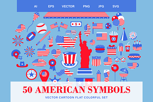 Flat Vector 4 July USA Symbols, a Seasonal Illustration by barsrsind