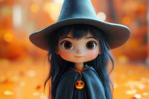 Cute witch character with a hat and, a Photo by Tanuart