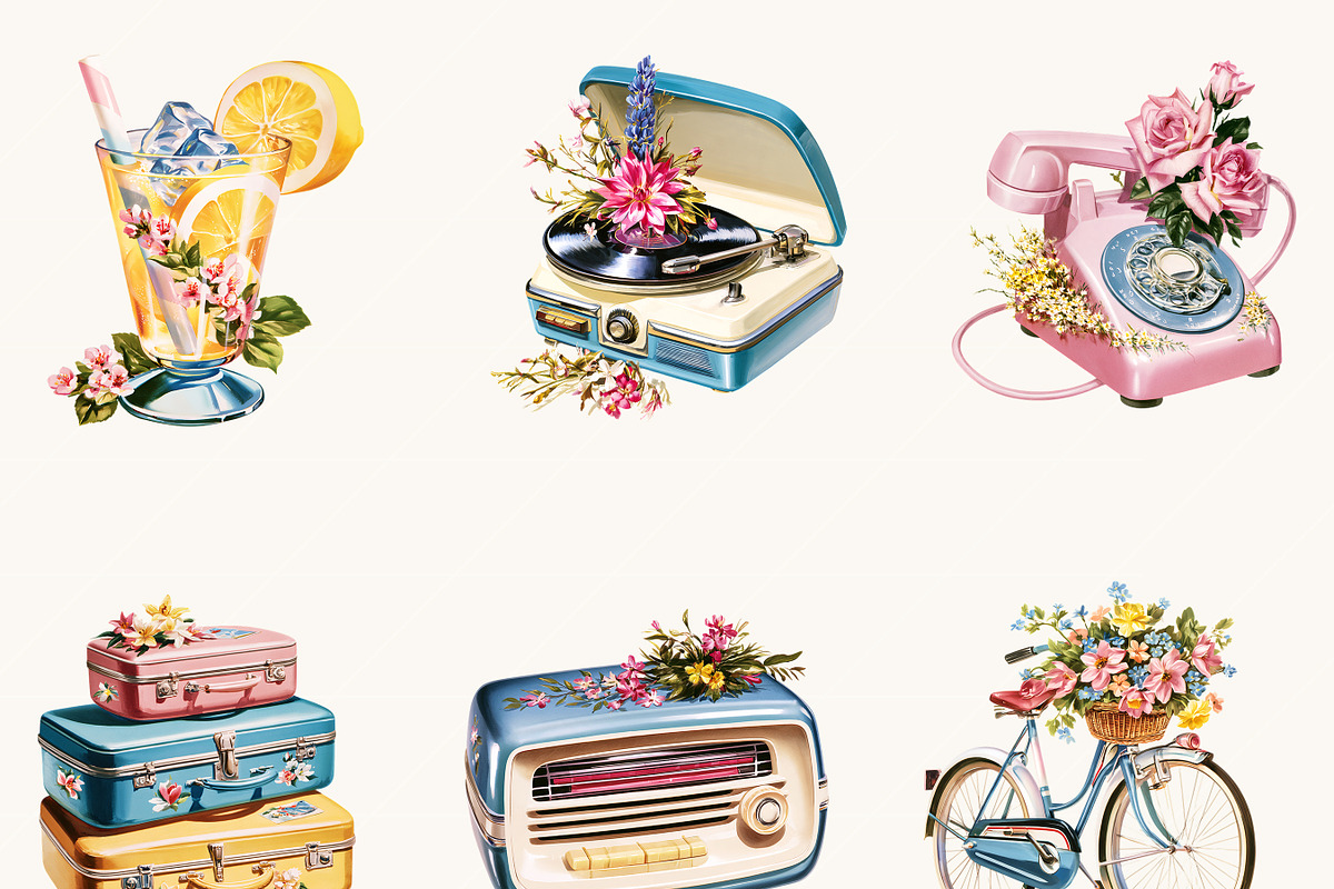 Watercolor Retro Spring Floral, a Decorative Illustration by BusyDaydesign (Photo 3 of 9)