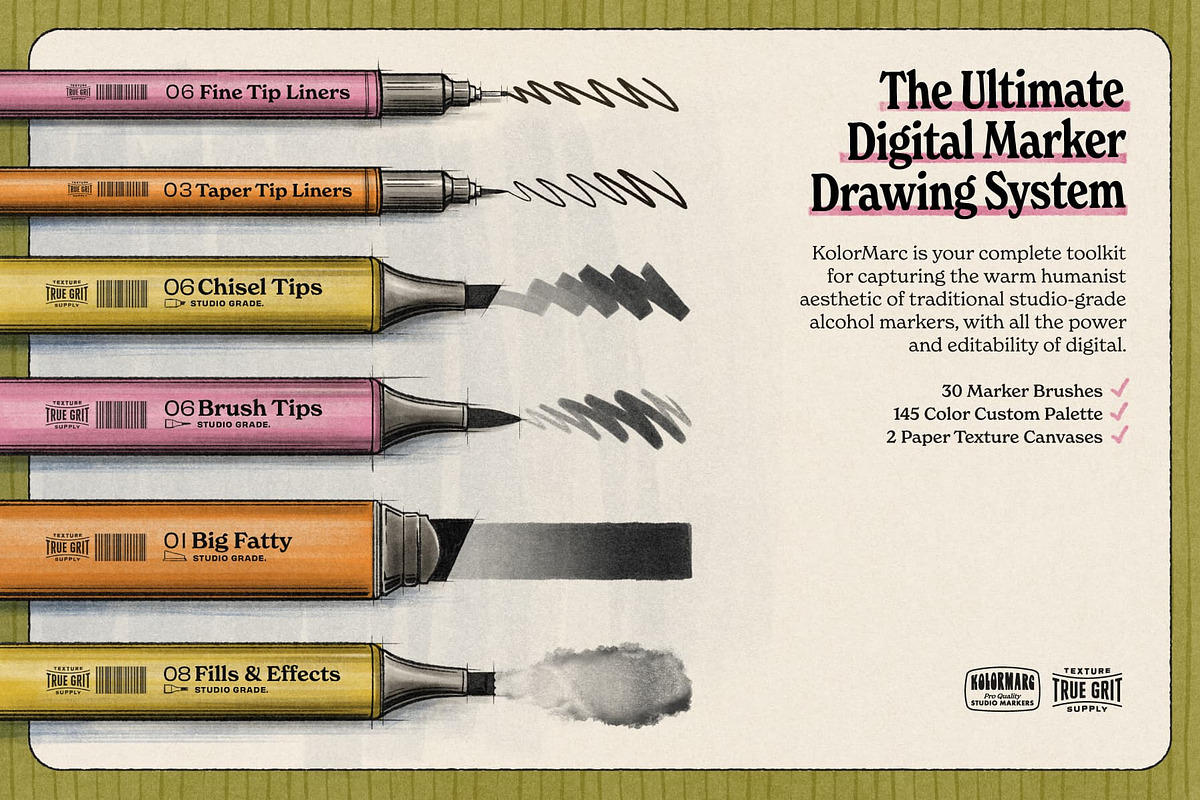 KolorMarc Markers for Photoshop, a Brush Add-On by True Grit Texture Supply (Photo 2 of 13)