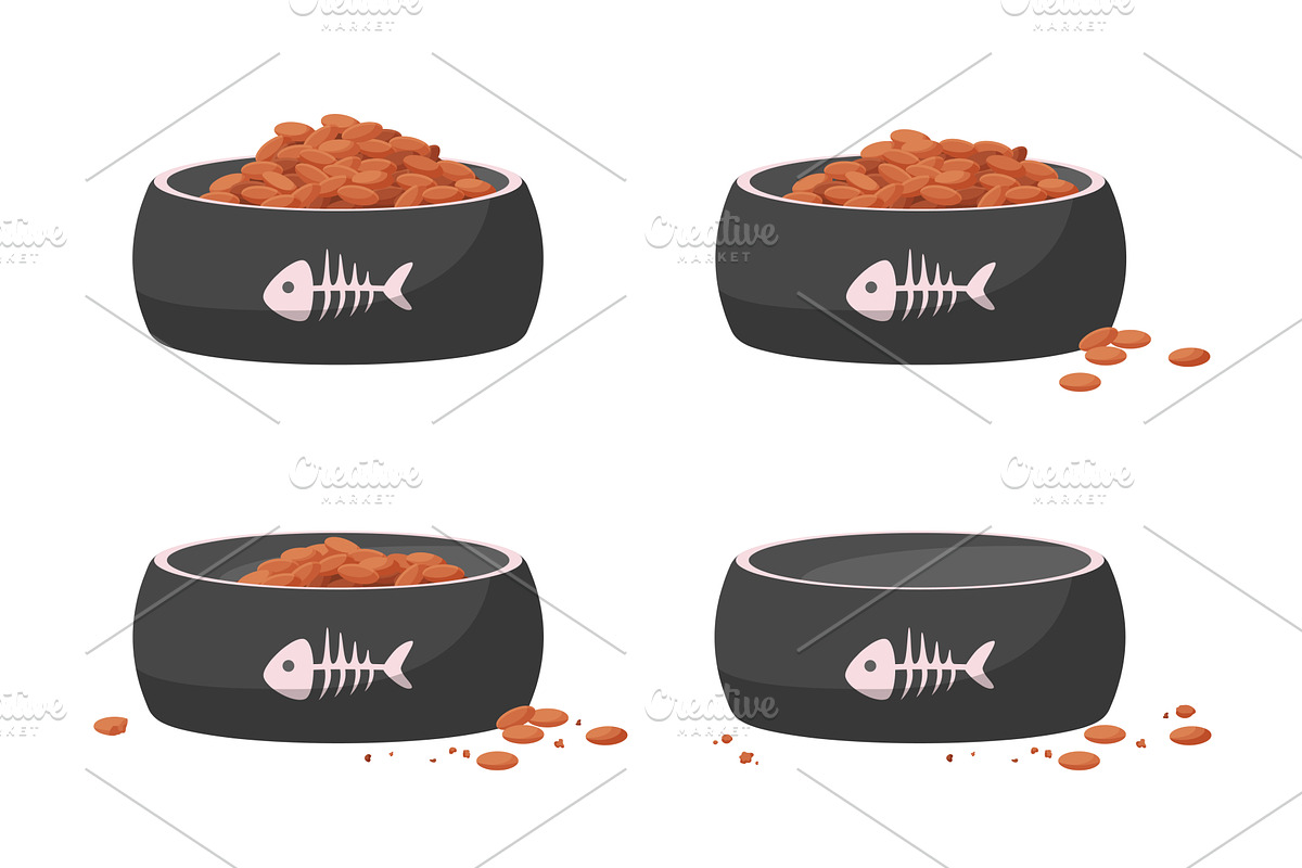 Pet food eating by hungry cat set, a Food Illustration by Lemberg Vector