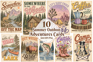 Summer Outdoor Adventures Cards, a Seasonal Illustration by OK Design