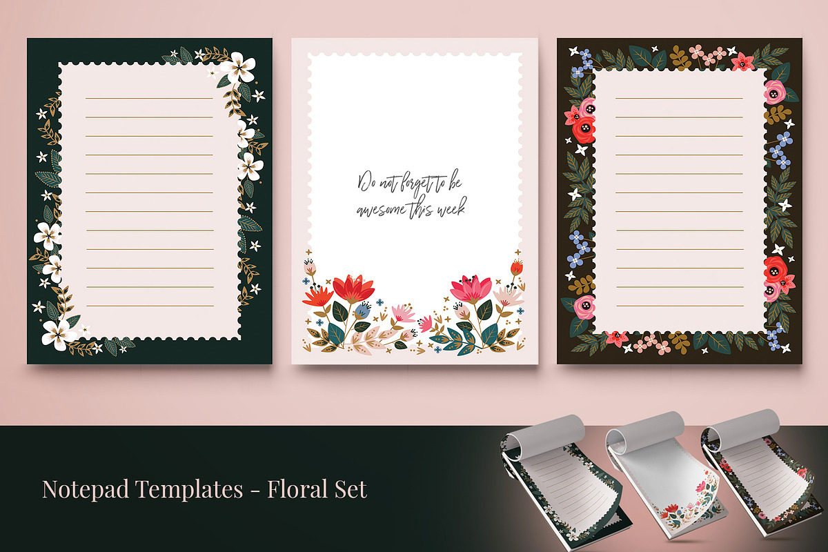 Floral Notepad Templates Set, a Stationery Template by Werlang Paper (Photo 1 of 4)