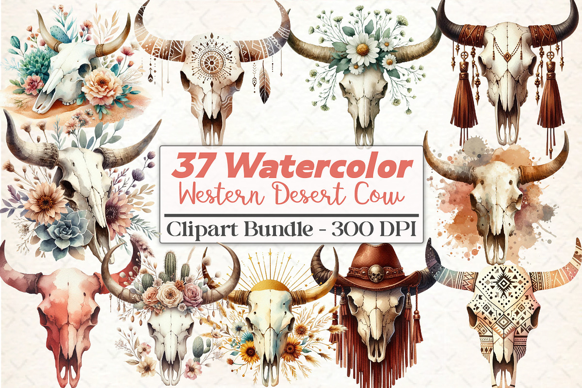 Western Desert Cow Skull Boho, an Illustration by DreamCafeArt (Photo 1 of 5)