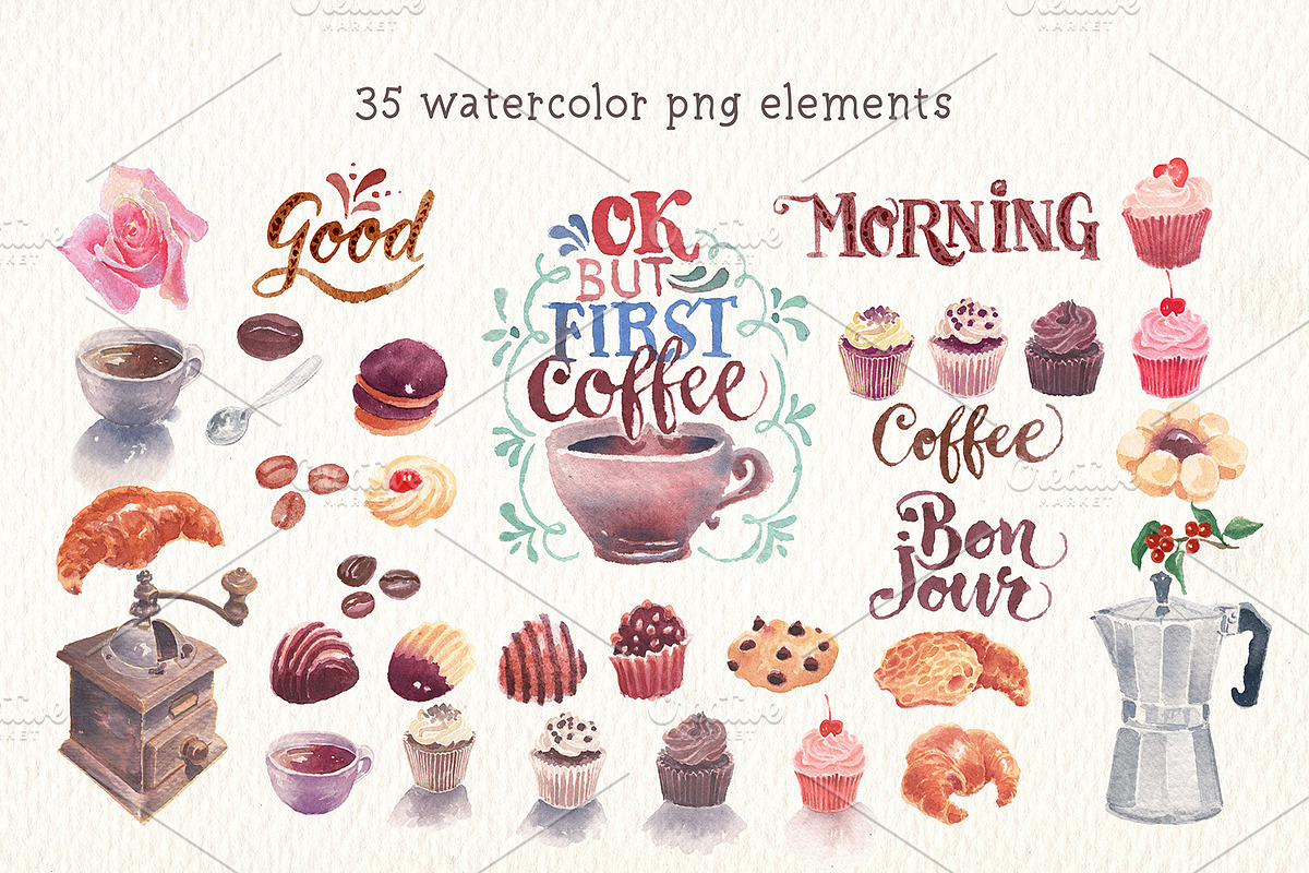 Coffee watercolor clipart, an Illustration by Art & Things (Photo 4 of 5)