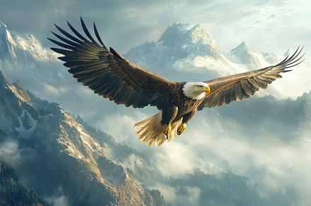 Majestic eagle soars through a mount, a Background Photo by Pixeness Studio