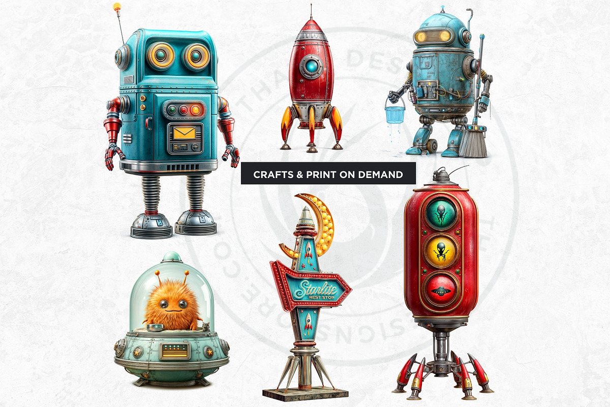 Retro Space Adventure PNG cliparts, a Decorative Illustration by ThatsDesignArt (Photo 5 of 10)